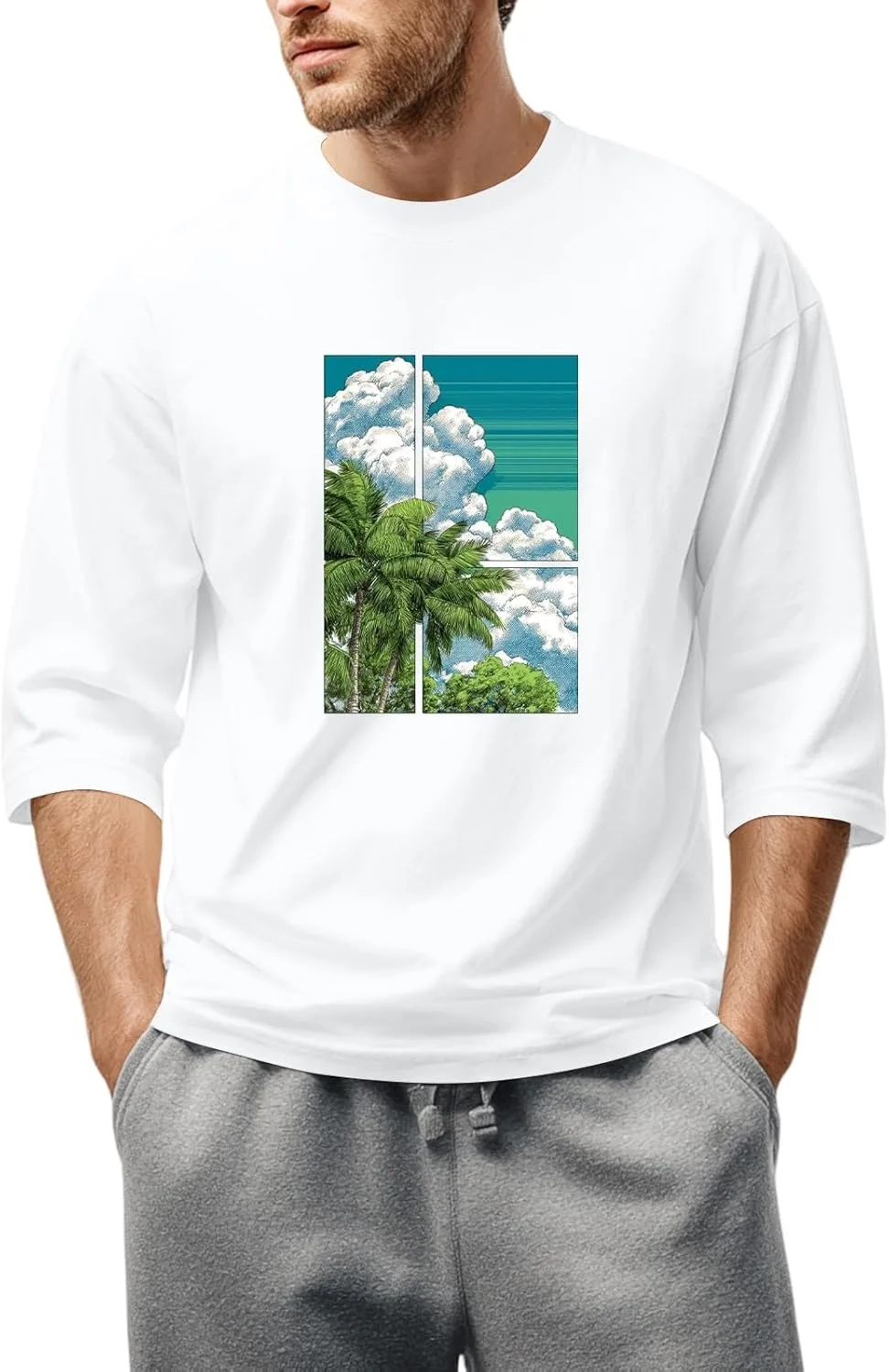 

Футболка FQZWONG для мужчин Casual Loose с графическим 2D принтом