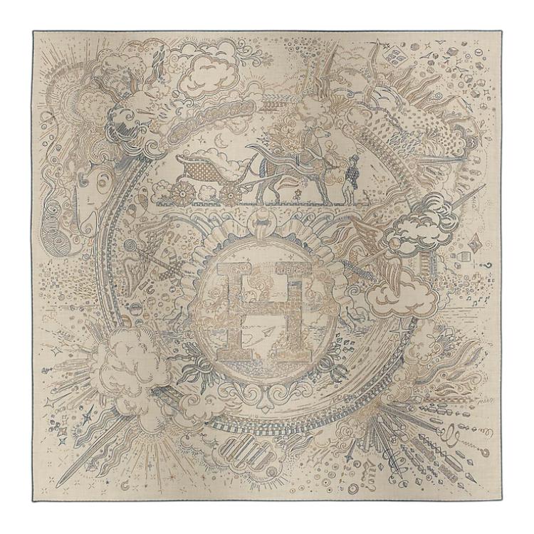 

HERMES Кашемировый вязаный шарф натурального цвета и средне-серого, Natural Color/Medium Gray