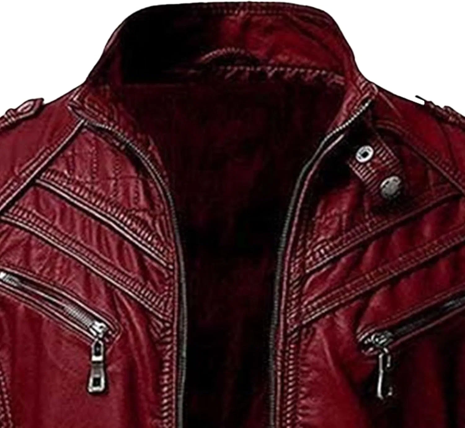 Generic Мужская легкая куртка Men's Black Leather Biker Jacket Vintage Real Motorcycle — фото 4