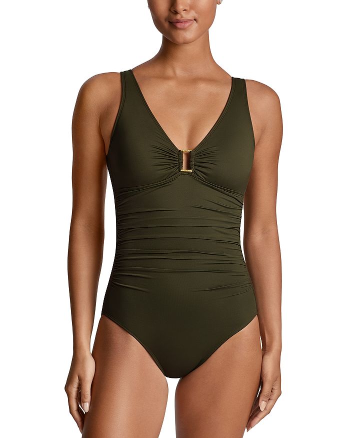 

Слитный купальник с кольцевой отделкой Ralph Lauren, зеленый
