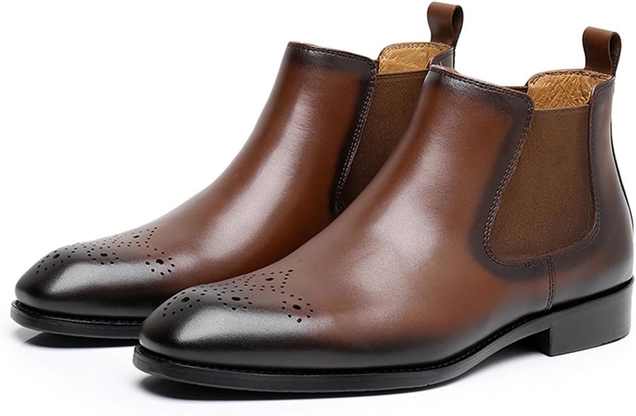 

Кожаные повседневные ботинки Santimon Mens Chelsea, ботинки-броги без шнуровки, формальные вечерние ботинки до щиколотки для мужчин, коричневый