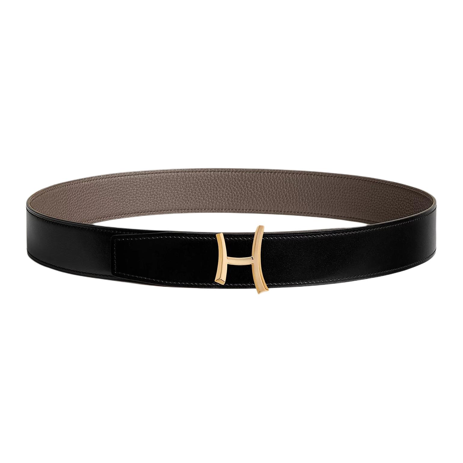 

HERMES Мужской ремень из телячьей кожи Того, Black/Light Gray