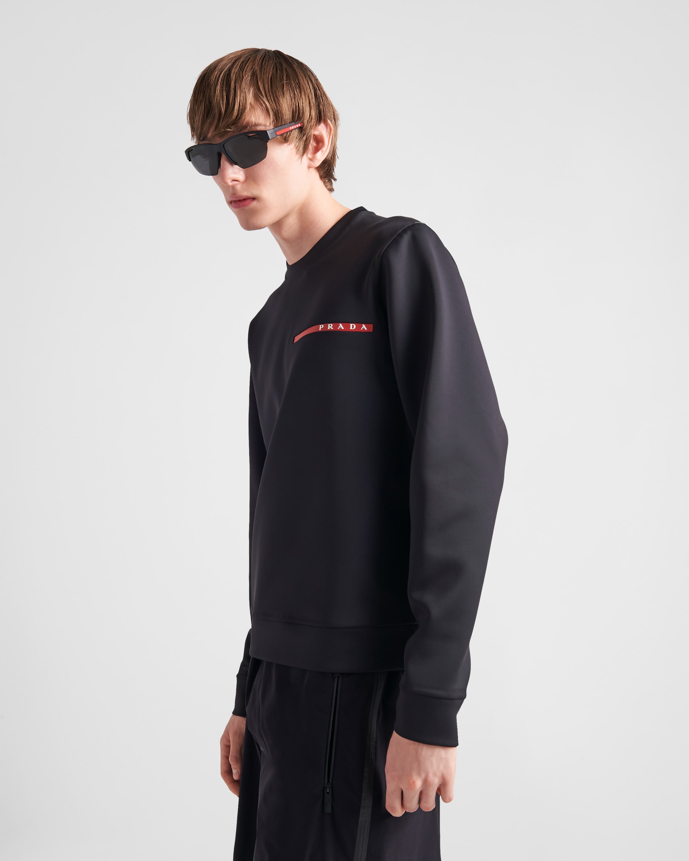 Свитшот из переработанного двойного джерси Prada, черный — фото 4