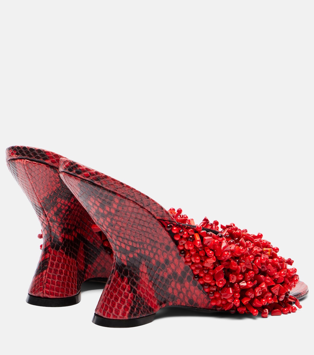 Бисерные мюли на клину с принтом змеиной кожи Dries Van Noten, Vermillon — фото 2