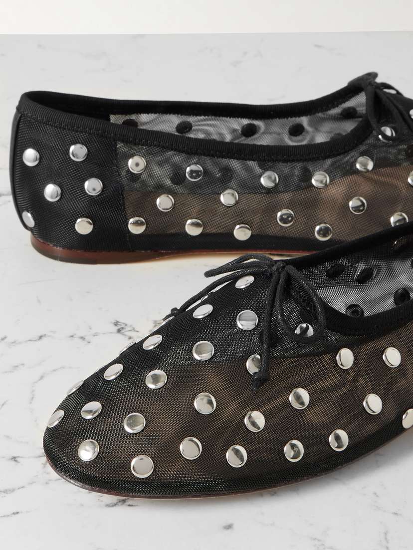Балетки Landon из сетчатой ткани с заклепками Loeffler Randall, черный — фото 4