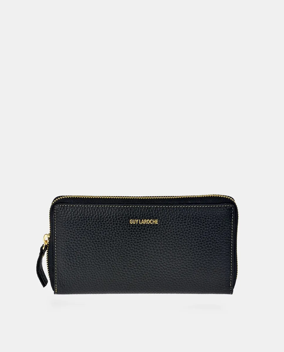 

Большой женский кошелек на молнии из кожи флотер Guy Laroche, черный