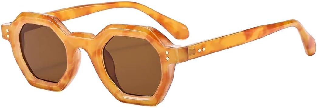 

Винтажные солнцезащитные очки Polygon Square для женщин, модные шестиугольные очки с прозрачными линзами Ocean, защита от УФ-излучения UV400 для мужчин, с заклепками UATXTAU, Orange