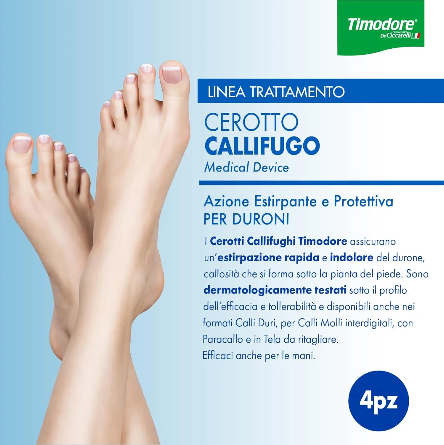 Пластыри от мозолей CICCARELLI CALLIF CICCARELLI DURONI, 4 шт. Timodore, Toes — фото 2