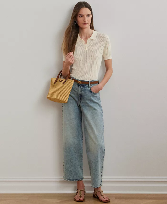 

Женские укороченные джинсы с высокой посадкой и широкими штанинами Lauren Ralph Lauren, синий
