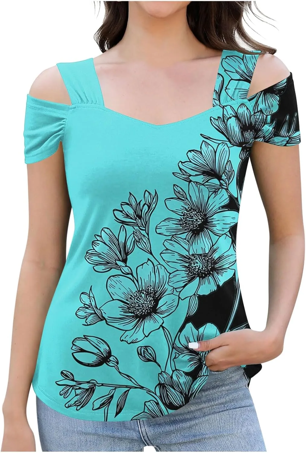 

Женская футболка с коротким рукавом и V-образным вырезом, принт, свободный крой