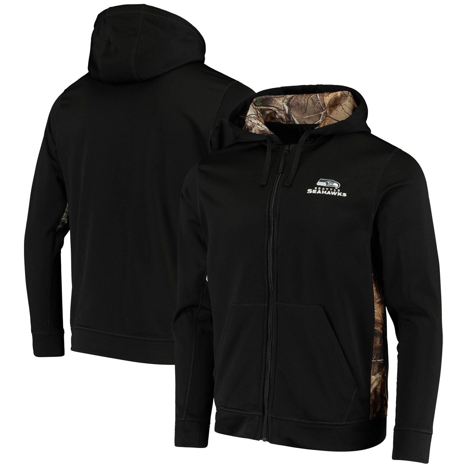 

Мужская толстовка с капюшоном Dunbrooke Black/Realtree Camo Seattle Seahawks Decoy Tech Fleece с молнией во всю длину