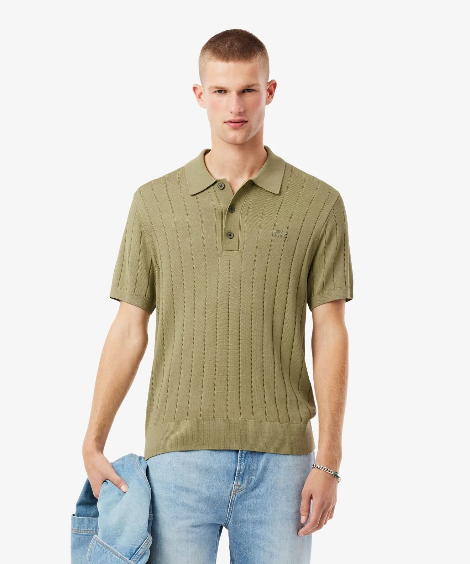 Рубашка-поло LACOSTE в рубчик, Olive