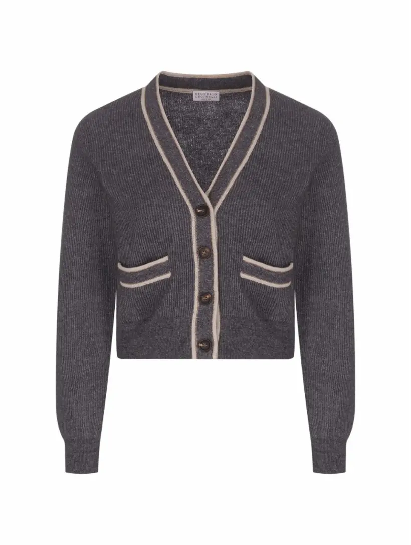 

Укороченный кардиган с цепью мониль Brunello Cucinelli, серый