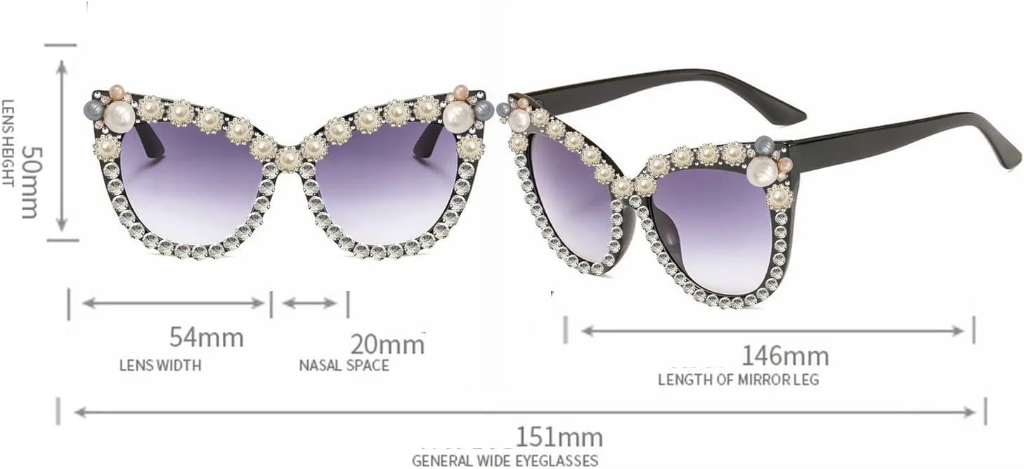 

Солнцезащитные очки Willochra Oversized Pearl Cateye для женщин с защитой UV400, эффектом «кошачьего глаза», блестками и стразами, UV400, 2pcs-black&brown