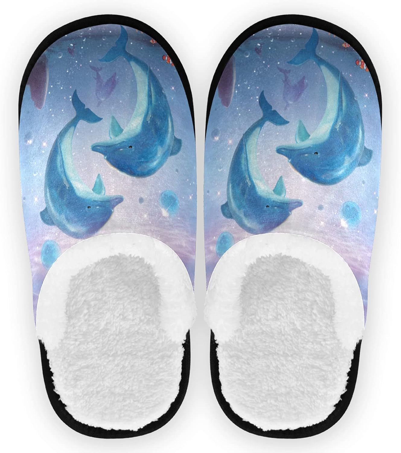 

Тапочки visesunny для женщин и мужчин, зимние теплые домашние тапочки из хлопка с эффектом памяти, мягкие плюшевые флисовые домашние тапочки без шнурков для девочек, обувь для дома и улицы, Animal Dolphin