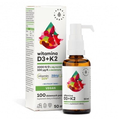 

Aura Herbals, Витамин D3 2000 МЕ + К2 Веган в каплях - 50 мл