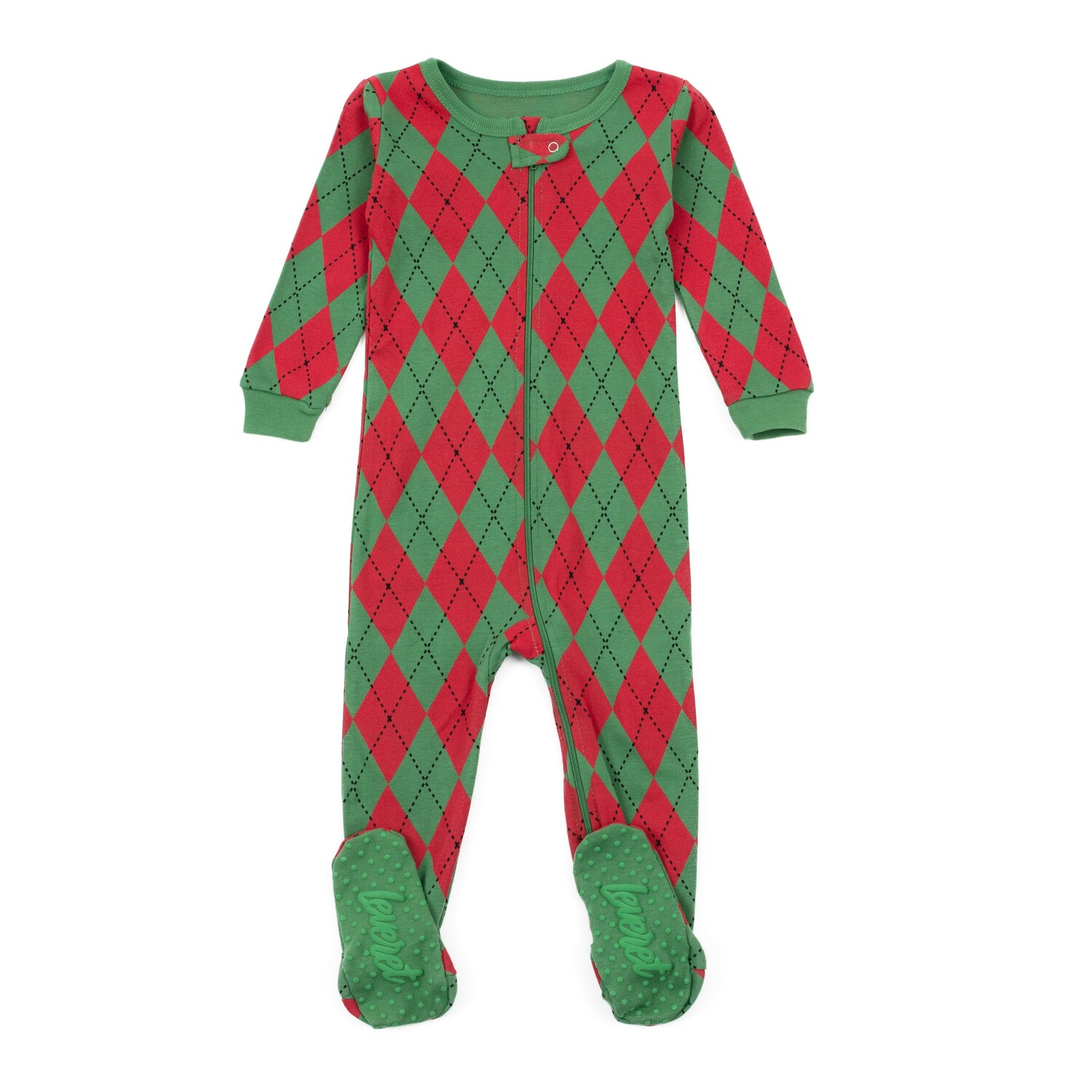 

Рождественские детские хлопковые пижамы на ногах Argyle Leveret, цвет Argyle Red & Green