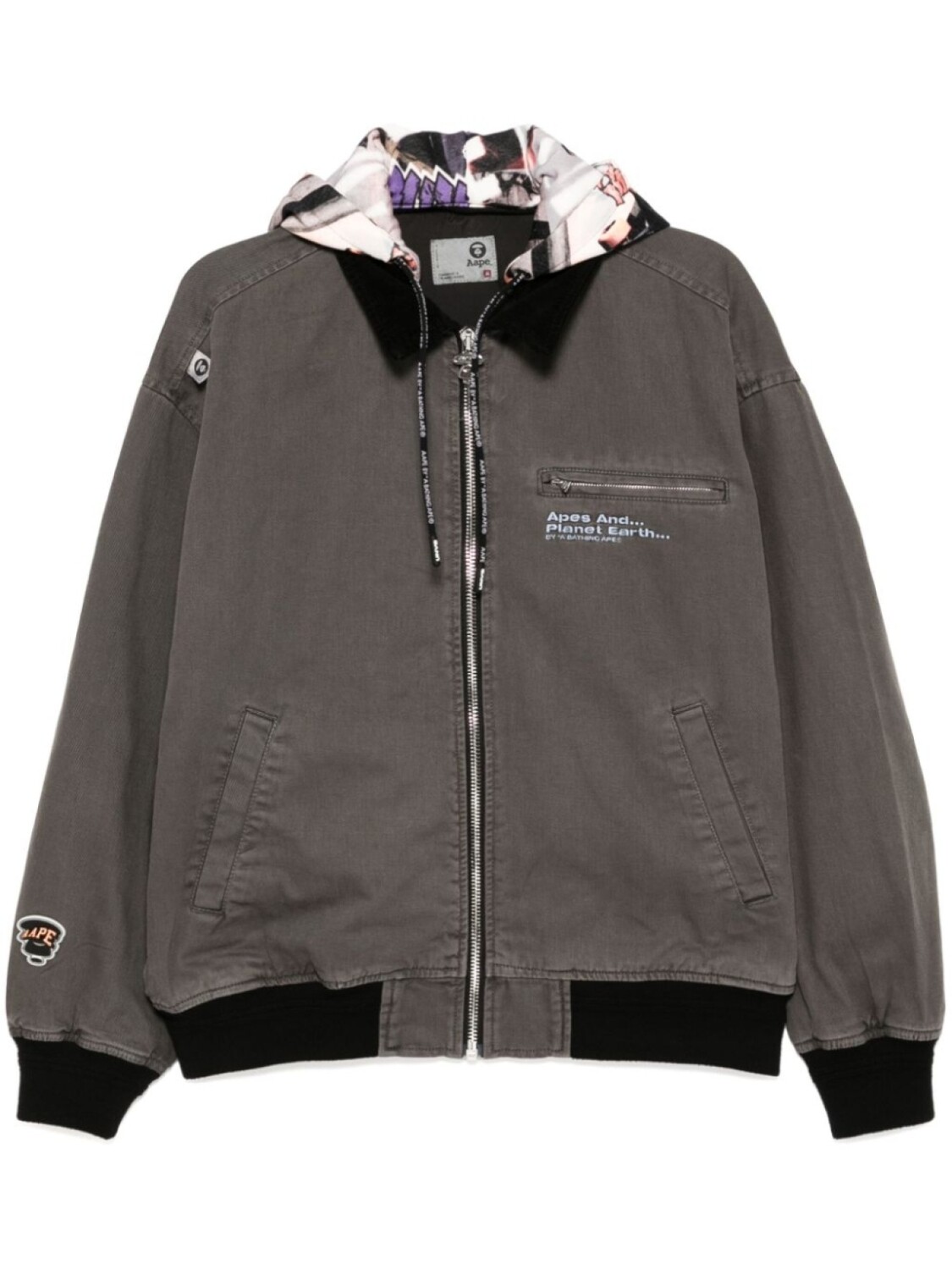 

AAPE BY *A BATHING APE куртка с капюшоном и логотипом, серый