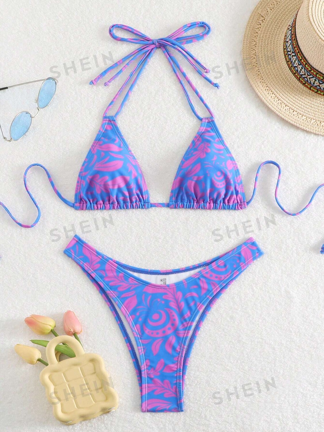 

Купальник Shein Swim Vcay, синий / розовый