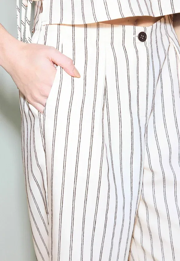 Брюки Next Tall fit chenille pinstripe wide leg, розово-черные — фото 3