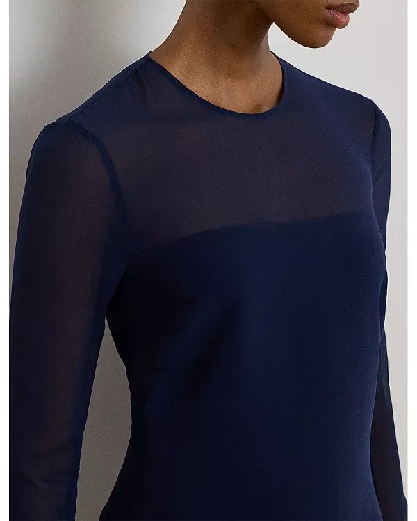 Коктейльное платье из крепа и шифона Ralph Lauren, Navy — фото 4