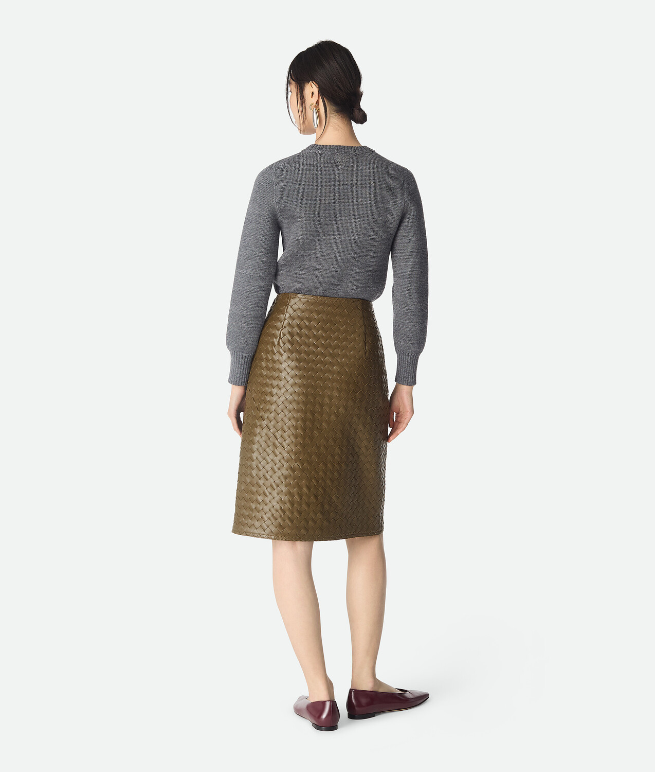 Intrecciato leather skirt BOTTEGA VENETA, льяна — фото 3