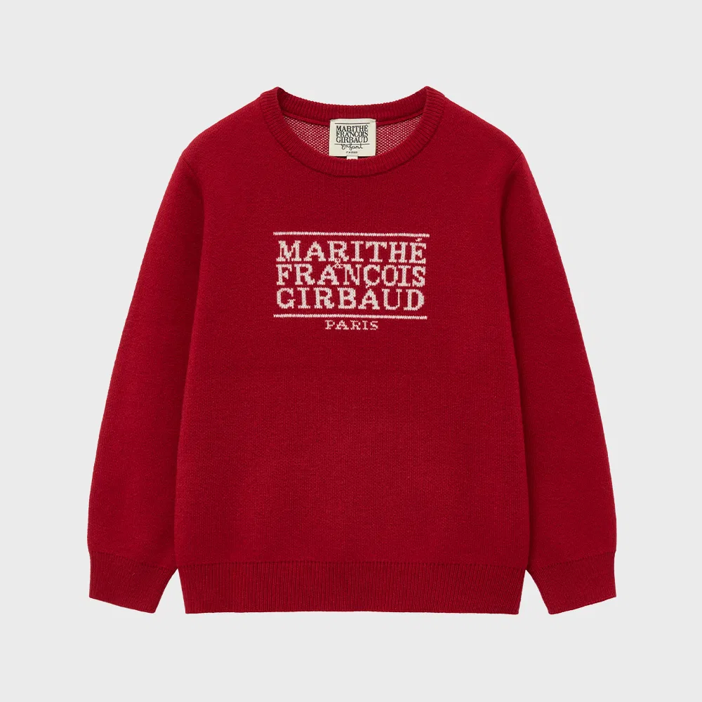 Детский классический вязаный пуловер с логотипом красный от Marithé Kids