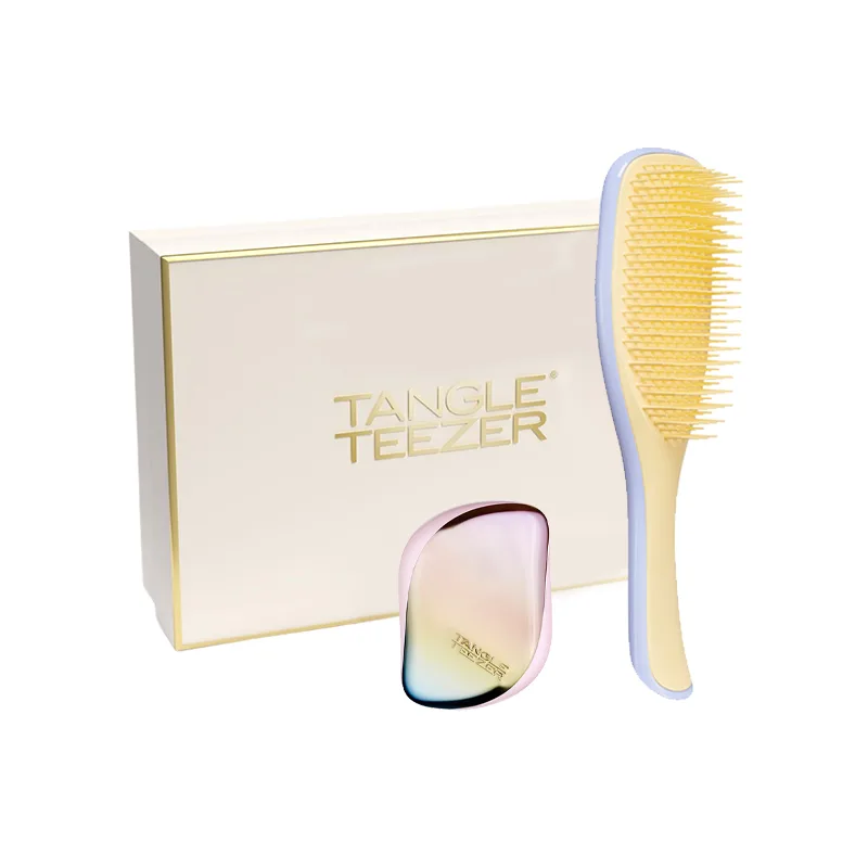 Портативная и компактная душевая расческа пушистая и легкая Tangle Teezer, Two-Piece Set: Portable Comb Northern Lights Color+Sleek & Smooth Butter Pudding Comb