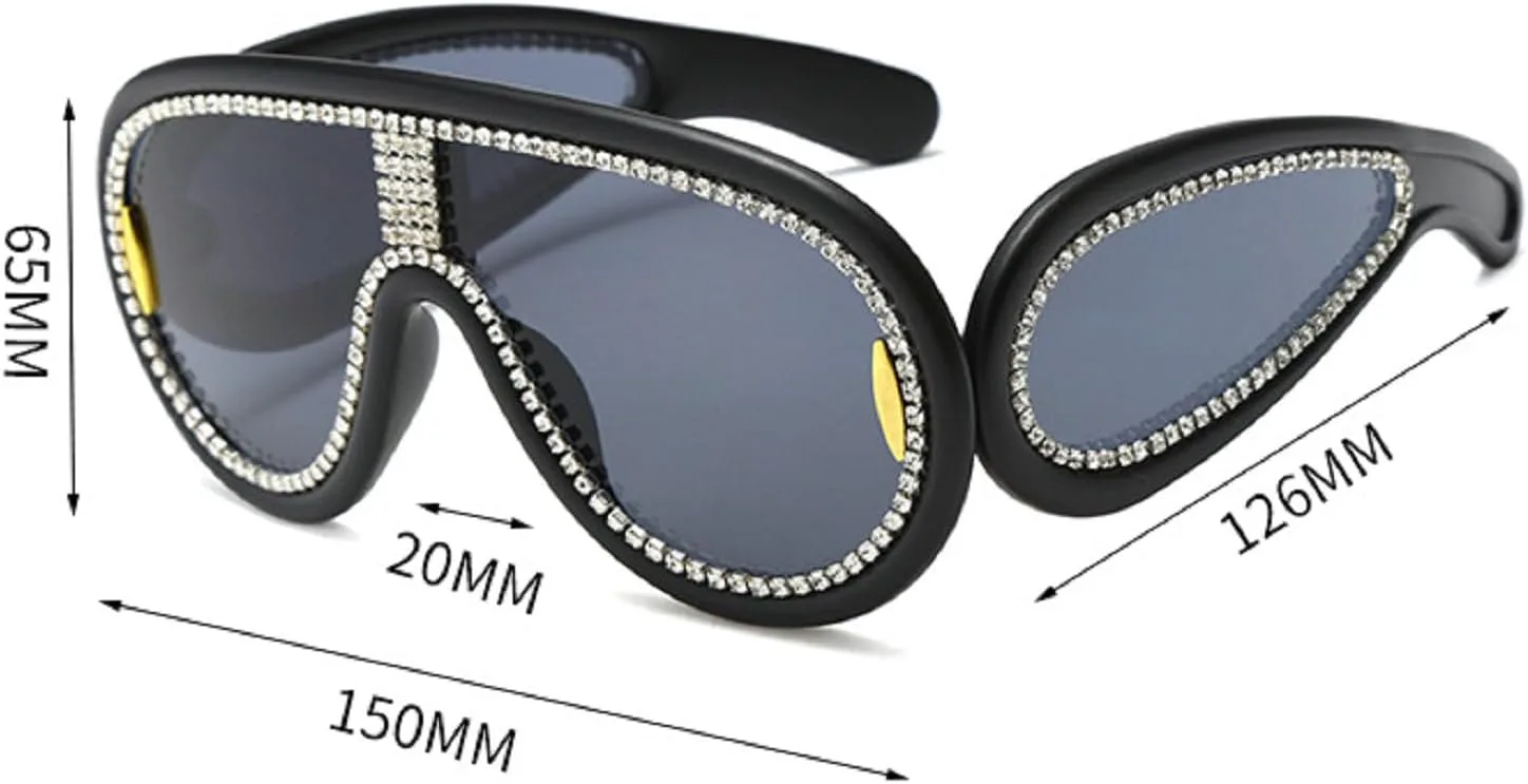 

Модные солнцезащитные очки-маска с бриллиантами для женщин и мужчин, большие солнцезащитные очки-щит, стильные солнцезащитные очки со стразами mincl, Black
