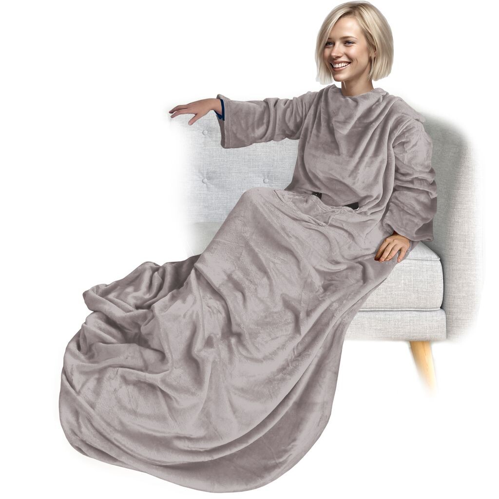 

Одеяло с рукавами NYVI CozyWear Deluxe 150x180 см, серо-коричневый - приятное одеяло с рукавами, 2 нагрудных кармана, карман для ног - приятное одеяло для телевизора для взрослых и детей - 100, одеяло для дивана