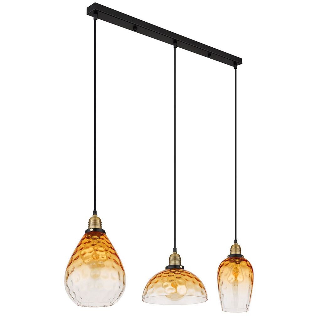 

Подвесной светильник, черный металл, янтарное стекло, 3 лампочки. Globo Lighting