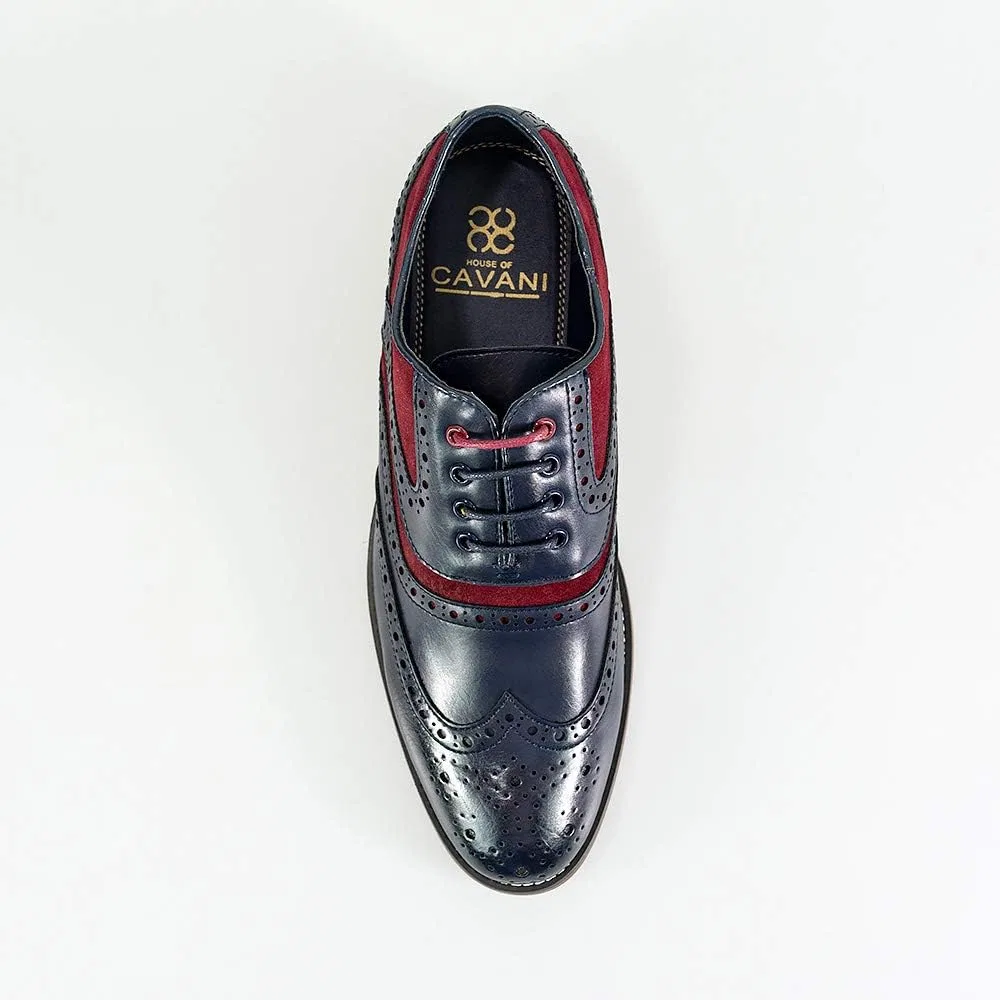 Мужские кожаные туфли-броги Cavani Ethan Smart на шнуровке, Navy Blue Red — фото 3