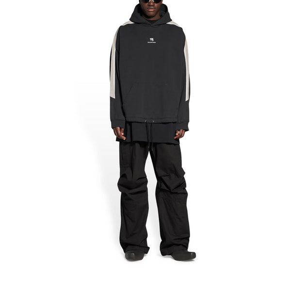 Толстовка sporty b striped sleeve hoodie oversized 'black white' Balenciaga, черный — фото 3