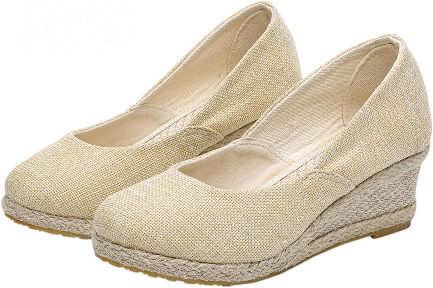 

Женские эспадрильи на платформе с каблуком клинья, с острым носком, однотонные, на платформе, слипоны, повседневные летние сандалии, хлопковые туфли на танкетке, удобные закрытые сандалии для ежедневной носки Generic, бежевый