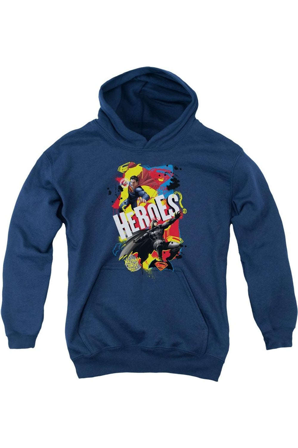 

Батмен против Супермена Двухсторонняя толстовка с капюшоном для детей Gildan, темно-синий