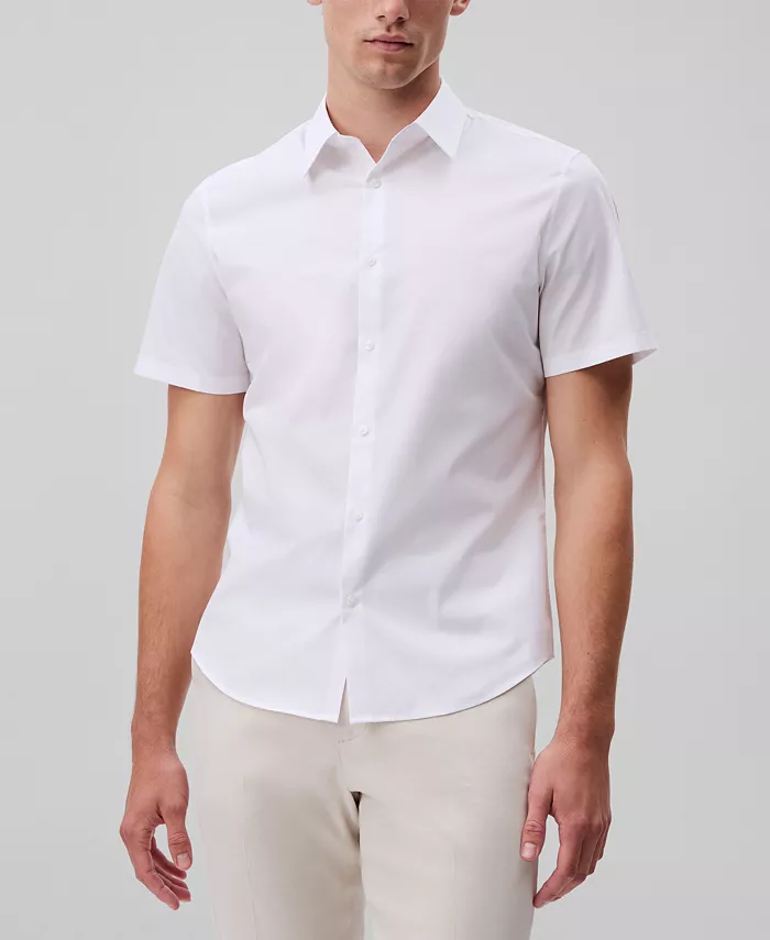 

Мужская классическая рубашка с коротким рукавом Slim Fit, однотонная, на пуговицах, с эластичной тканью Calvin Klein, белый