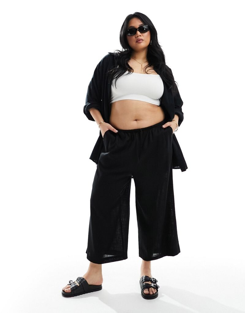 

Черные льняные брюки-кюлоты ASOS DESIGN Curve