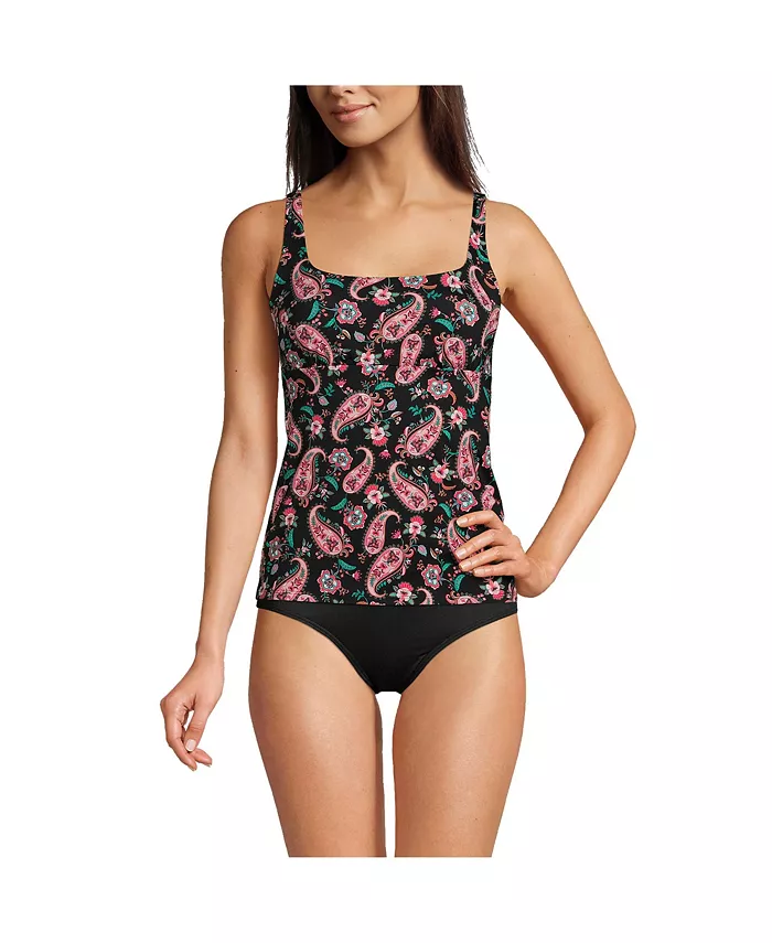 

Женский топ-танкини с квадратным вырезом и косточками Lands' End, черный