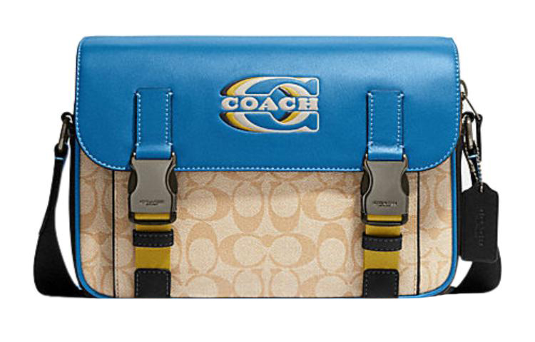 

COACH Кожаная наплечная сумка через плечо мужская синяя бежевая