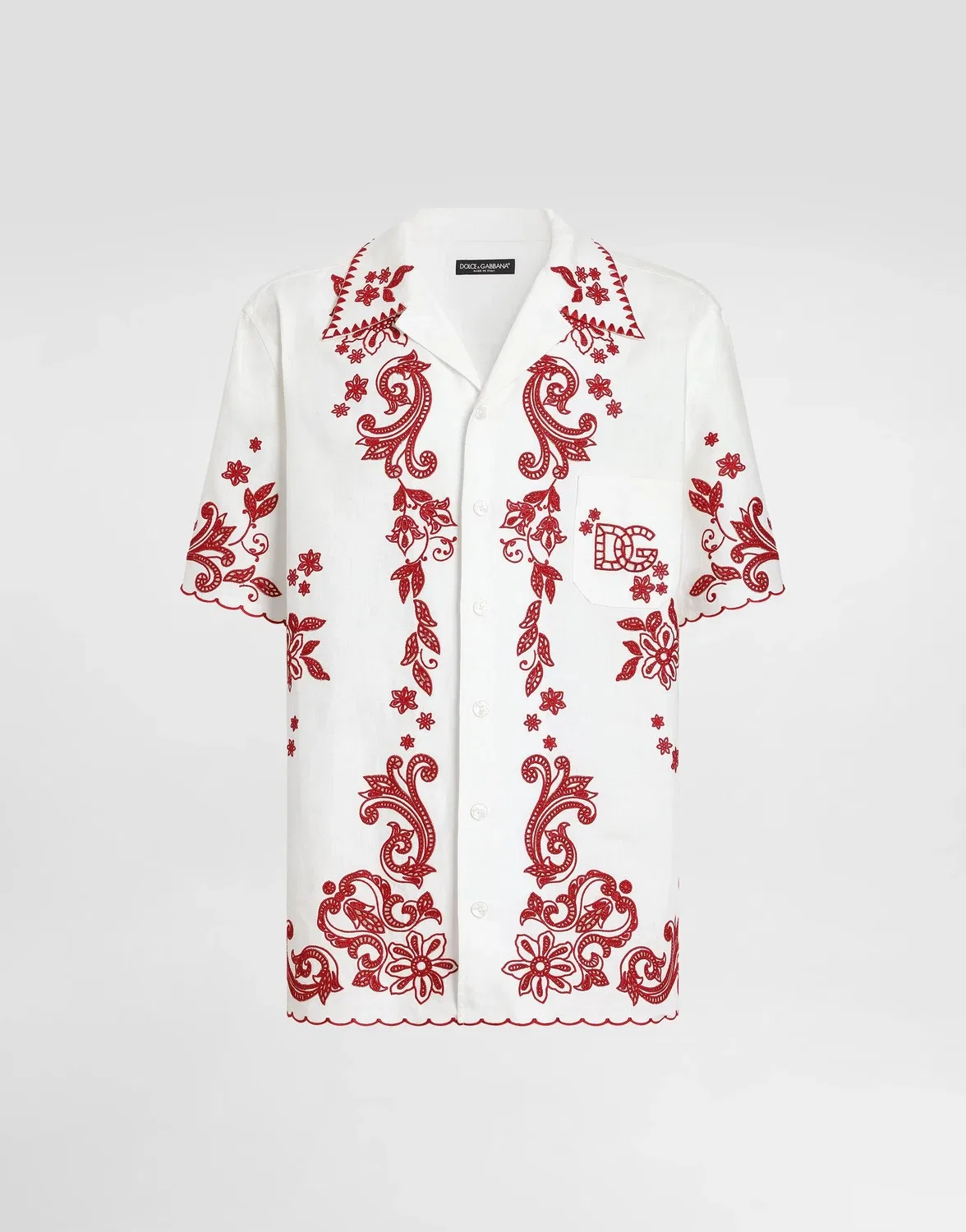 Гавайская льняная рубашка с вышивкой ришелье DOLCE & GABBANA, белый