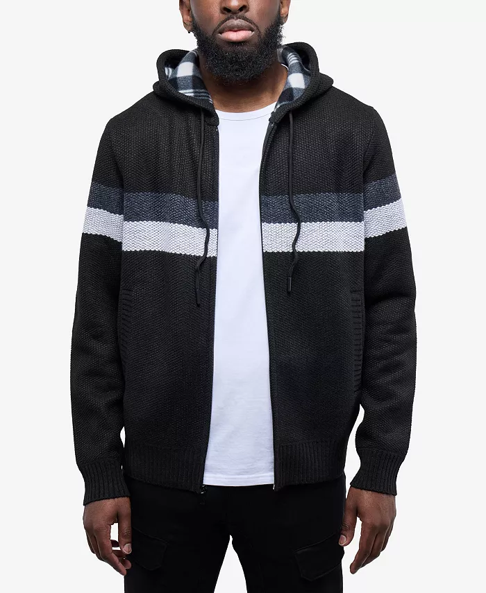 

Мужской свитер с капюшоном, флисовой подкладкой, застежкой-молнией и полосками Cultura, мультиколор