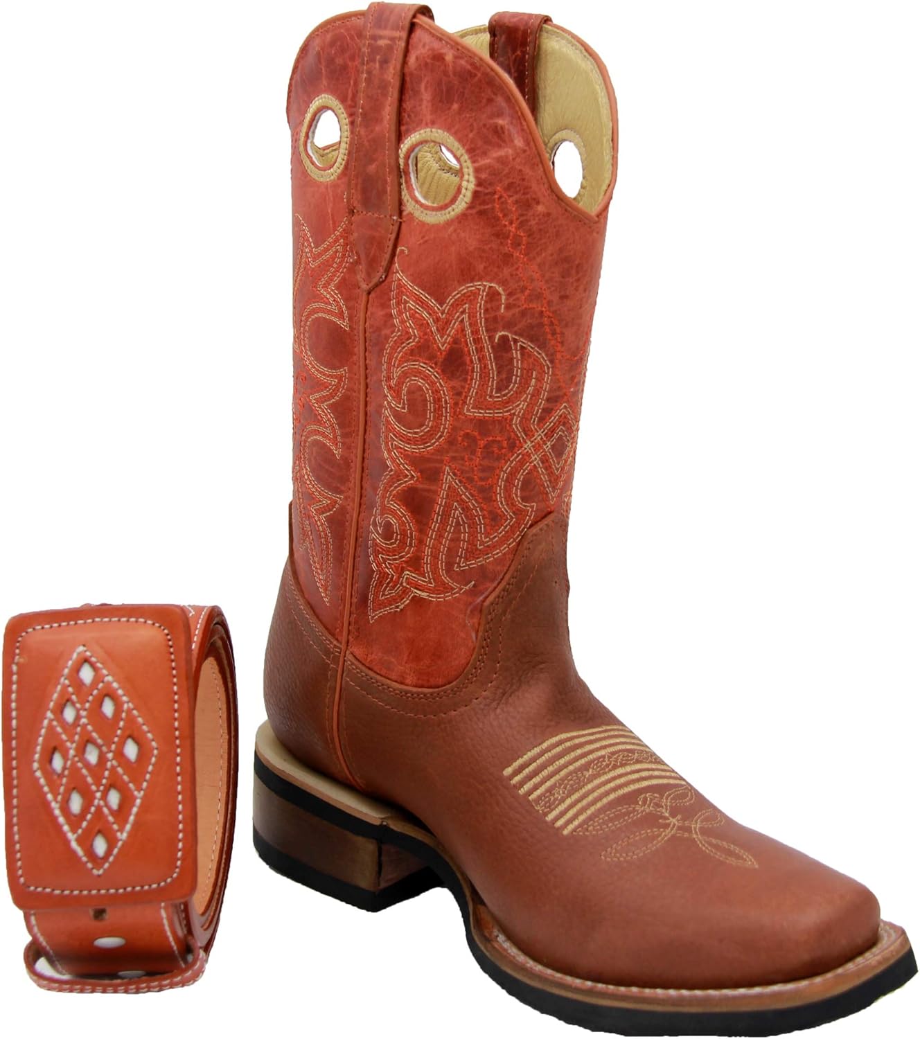 

Мужские ковбойские сапоги Western Shops с квадратным носком из натуральной кожи с бесплатным ремнем The Western Shops