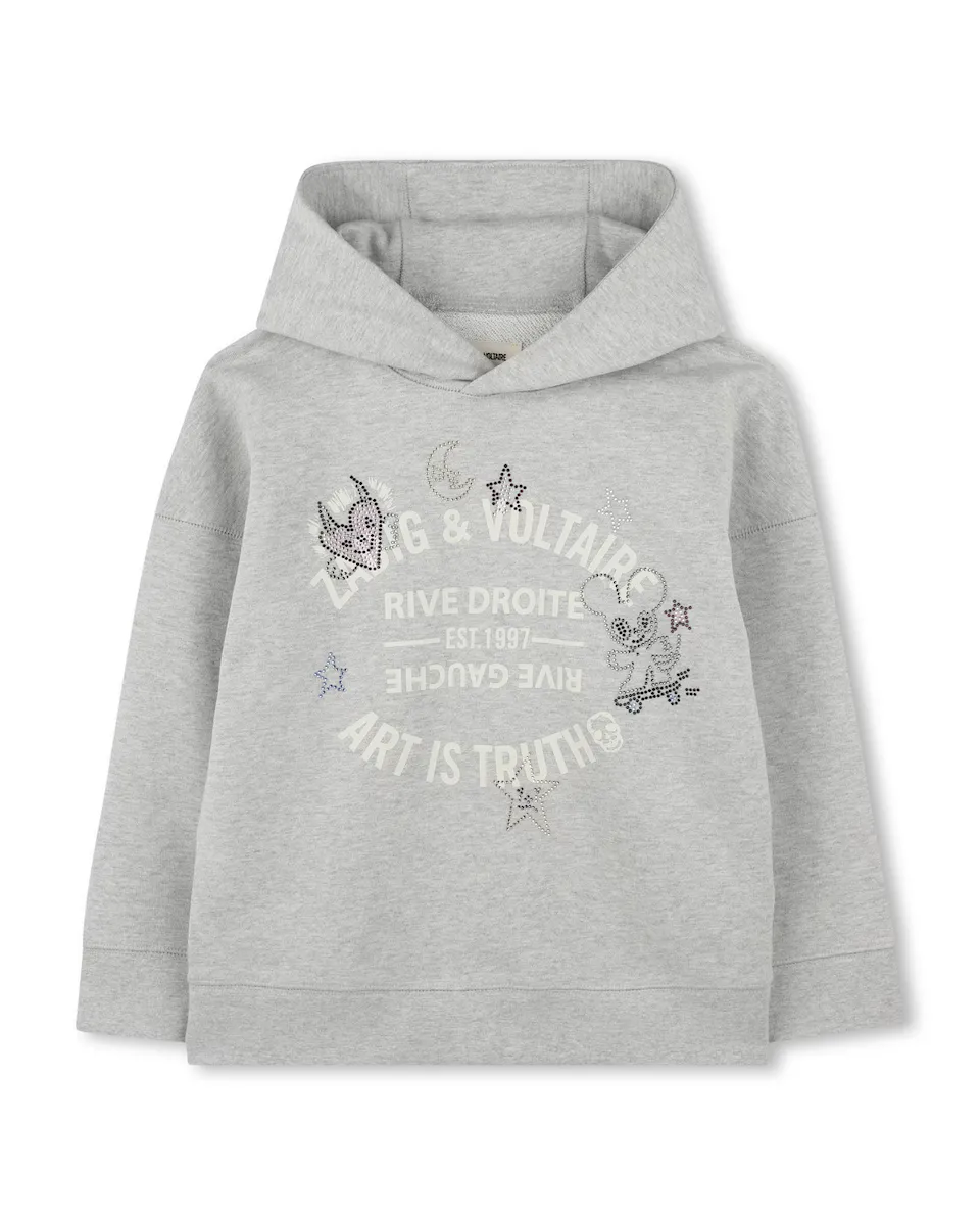 

Толстовка с капюшоном из хлопка для девочек Zadig & Voltaire, светло-серый