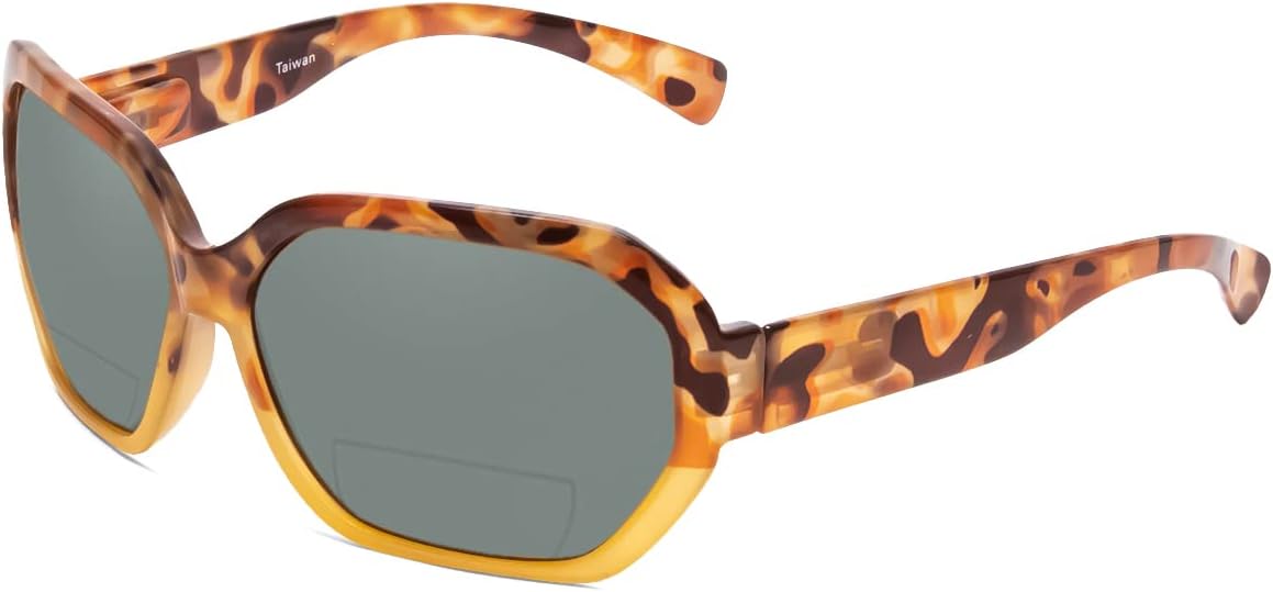 

Женские солнцезащитные очки для чтения Calabria 644SB увеличенного размера с шестиугольными бифокальными линзами, поляризованными линзами, защитой от УФ-излучения и жестким футляром, Honey Polarized Grey