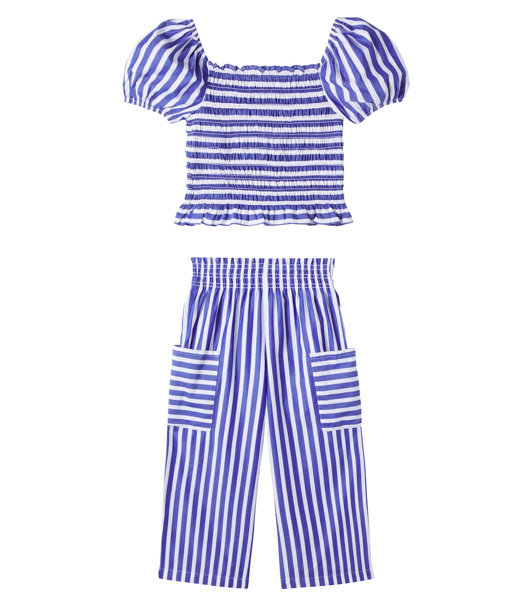 

Полосатый хлопковый комплект топ и брюки Polo Ralph Lauren Kids, синий