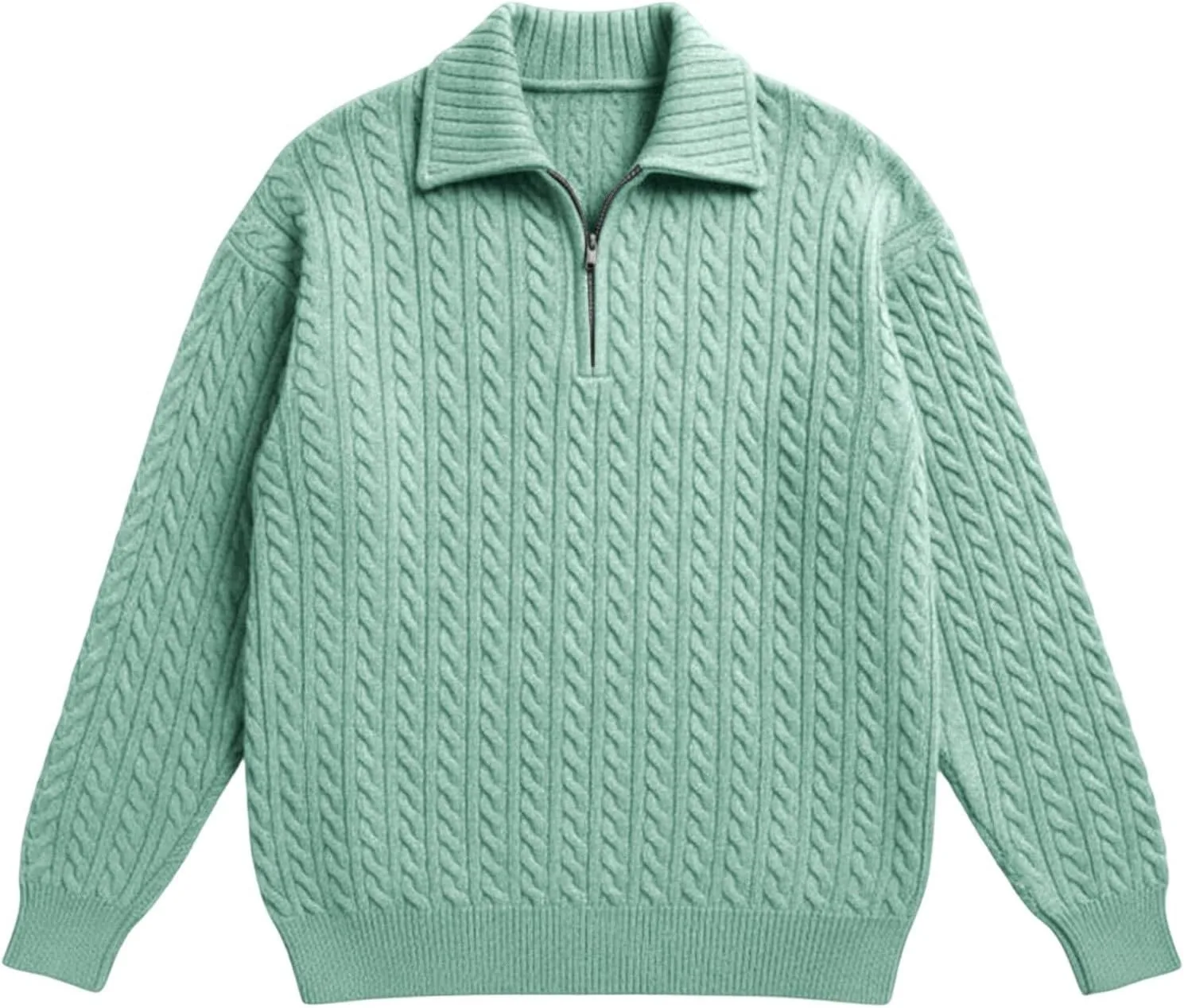 

Мужской свитер с воротником стойкой и кабельной вязкой