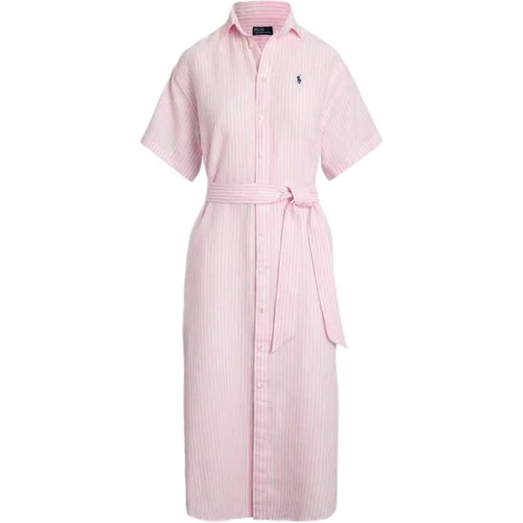Льняное платье с коротким рукавом Polo Ralph Lauren, розовый