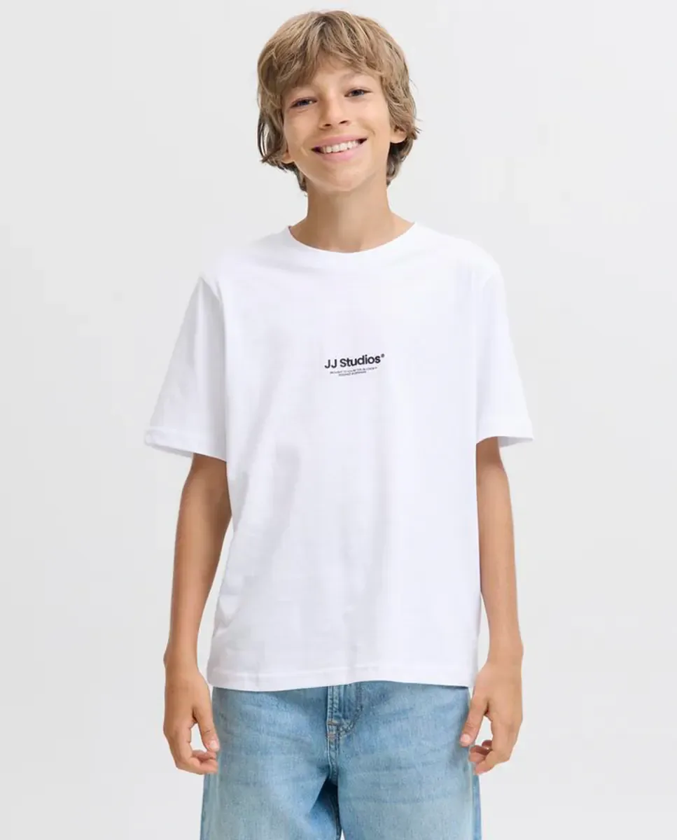 Детская футболка с коротким рукавом и маленьким принтом спереди Jack & Jones, белый