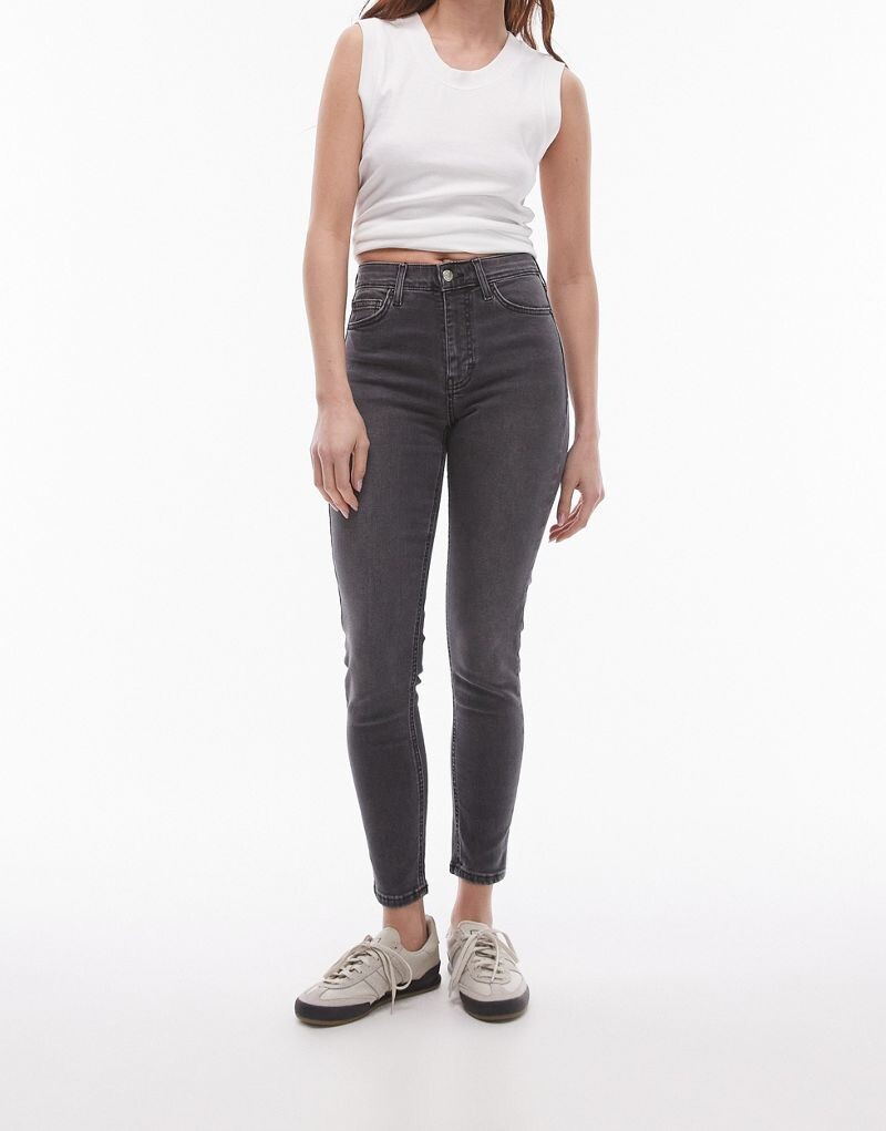 

Черные стираные джинсы Topshop Jamie с высокой посадкой