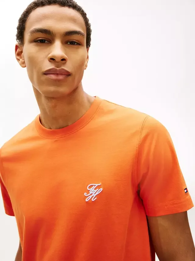 Хлопковая футболка стандартного кроя с коротким рукавом и логотипом Tommy Hilfiger, Orange — фото 4